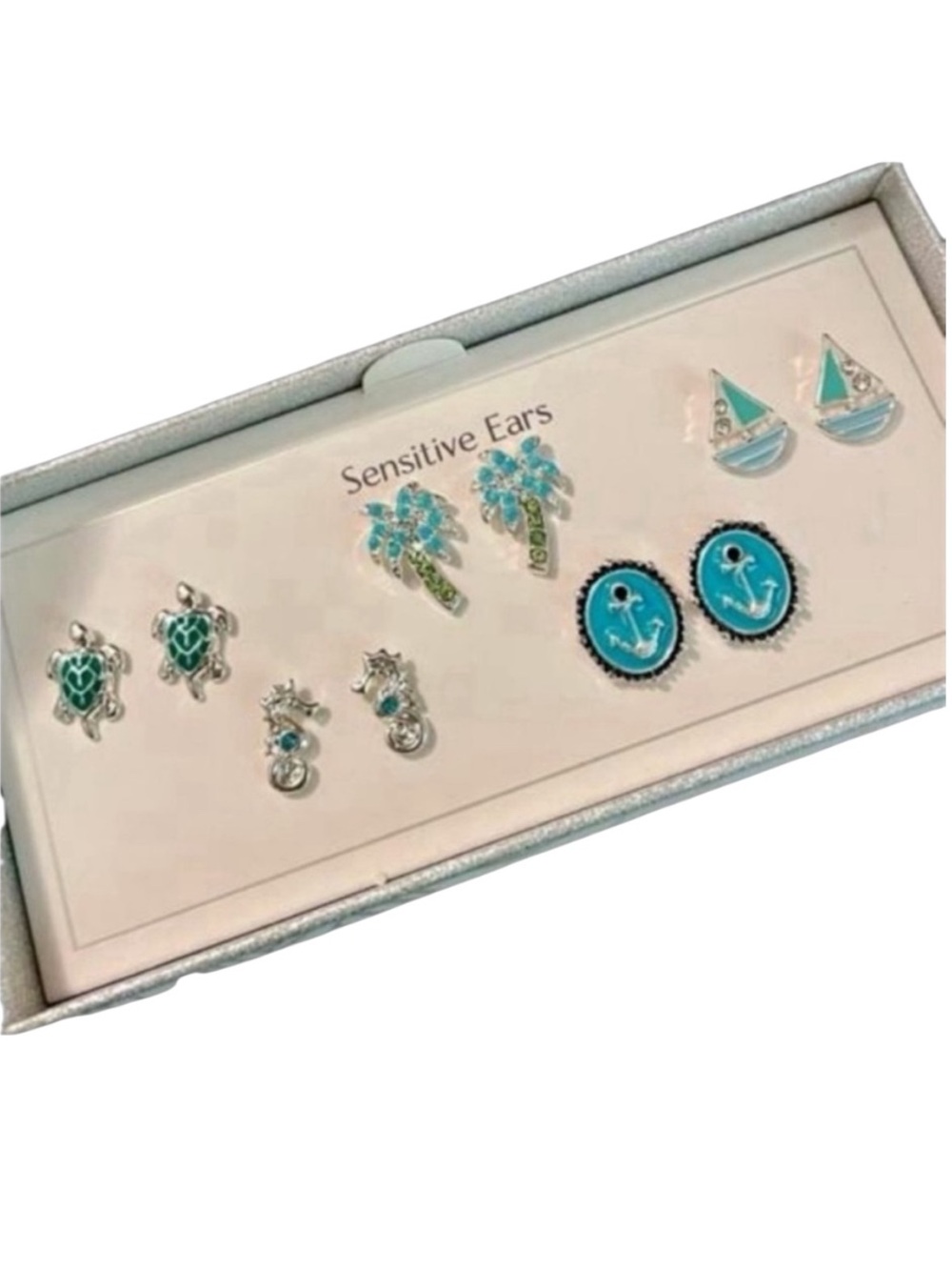 NWT Bay Studio Silver Stud Earrings Set Turtles Seahorse Palm Tree & More